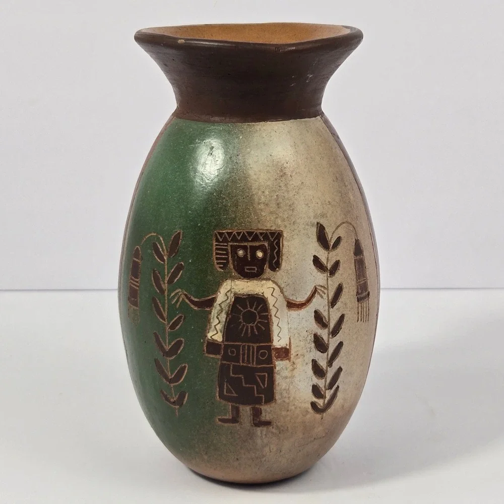 Handmade Peruvian Ceramic - Hand-Painted Pre-Columbian Nazca  Inca Style Pottery